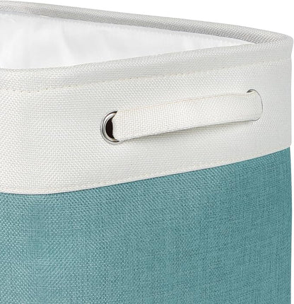Foldable Storage Bin Collapsible Fabric Storage Basket Cube with Durable Handles Closet Organizer Bins for Organizing Shelves Drawers, Set of 3, 15" x 10" x 9.5", Teal