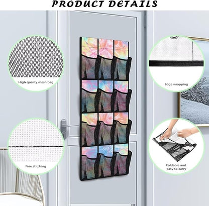 12-Pocket Behind The Door Storage Organizer, Oxford Material Waterproof Foldable and Designed for Bathroom Pantry or Bedroom Use, Coloured Tie Dye