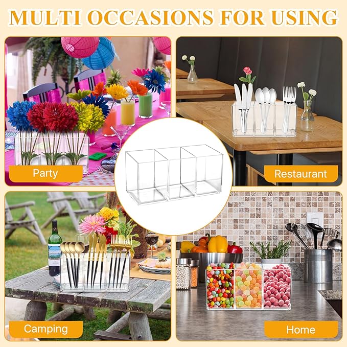 4Pack Acrylic Cutlery Storage Organizer, Transparent Plastic Silverware Utensil Holder Cutlery Spoon and Fork Holder Caddy for Party Kitchen Countertop Organization Knife Tableware