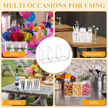4Pack Acrylic Cutlery Storage Organizer, Transparent Plastic Silverware Utensil Holder Cutlery Spoon and Fork Holder Caddy for Party Kitchen Countertop Organization Knife Tableware
