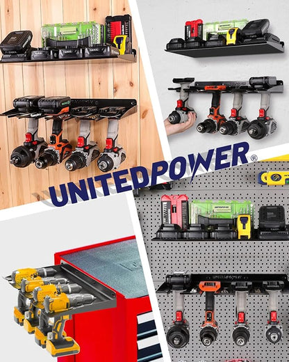 UNITEDPOWER Electric Drill Storage Rack, Holds 4 Drills, Wall Mounted Power Tool Organizer for Battery Powered Hand Tools, Workshop, Shed, Garage, Home (Drill Rack)