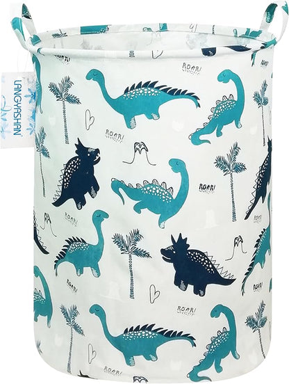 Laundry Basket Canvas Fabric Collapsible Organizer Basket for Storage Bin Toy Bins Gift Baskets Bedroom Clothes Children Nursery Hamper (Full dinosaur)