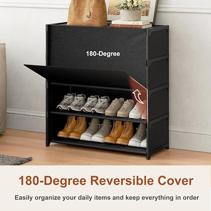 Shoe Rack, 5 Tier Shoe Storage Cabinet with Door 20 Pair Plastic Shoe Shelves Organizer for Closet, Entryway, Hallway, Bedroom, Black