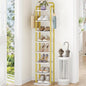 Hzuaneri 8 Tiers Vertical Shoe Rack, Narrow Shoe Tower, Tall Shoes Shelf with 2 Hooks, Adjustable Shelves, Corner Shoes Shelves for Small Spaces, Entryway, Living Room, White Gold SR04313A