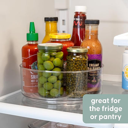 Kitchen Spaces Compact Lazy Susan Organizer, Fridge or Cabinet Turntable Shelf Storage for Kitchen and Pantry Items, Great for Spices or Condiments, Clear and Sturdy with Full Spin, 9 x 9 x 3.4 inches