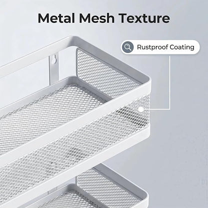 PUSDON Mesh Shower Caddy Wall Mount, Heavy Duty Adhesive Bathroom Shelf Organizer, Rustproof Floating Spice Rack for Kitchen Pantry, Holds 50 LBS, Multi-Purpose Storage White-2 Packs (Netting)