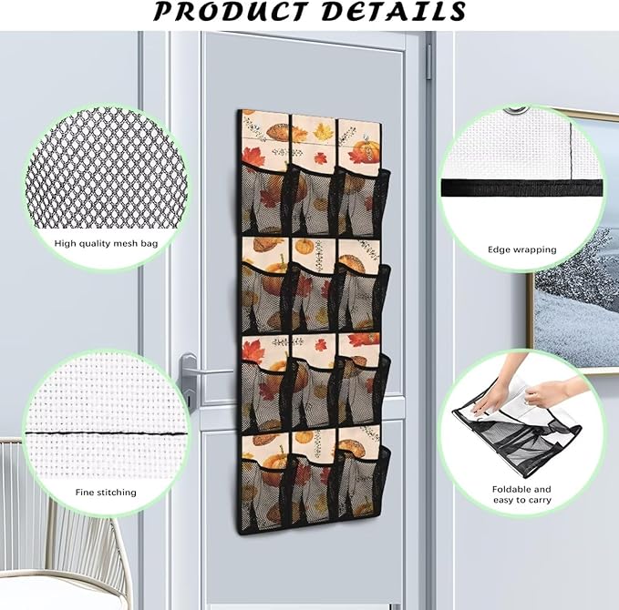 Turkey Door Hanging Shoe Organizer for Thanksgiving Home Decor Over The Door Shoe Organizer for Dorm Room Essentials,4 Metal Hook Multi-Funtion Storage Bag
