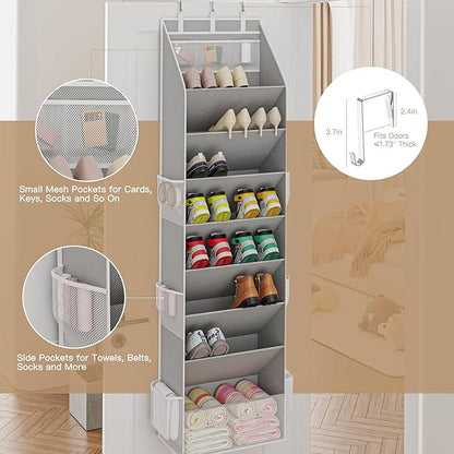 Criusia Shoe Organizer, Over the Door Shoe Organizer, Hanging Closet Shoe Storage with Large Deep Pockets, Fits 16–24 Pairs of Sneakers, Sandals, Boots, Gray
