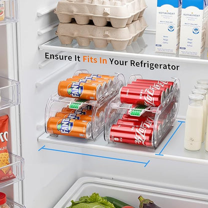 Soda Can Organizer for Refrigerator, Drink Organizer for Fridge, 2 Pack Automatic Rolling Can Dispenser Holder, Organize 11 Pcs Standard Long Cans