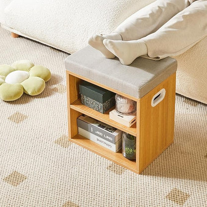 YMYNY Shoe Storage Bench with Cushion, 2 Tier Shoe Rack with Padded Seat, Adjustable Shoe Organizer Cabinet for Entryway, Living Room, Hallway, Closet, Bedroom, 15.4L*11W*16.54H, Natural, UHBD028N