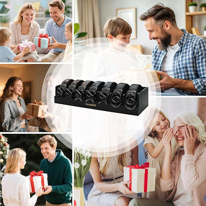 Belt Organizer, 7 Compartments Belt Organizer for Closet and Drawer, Belt Holder Case for Tie and Belt, Bamboo Storage Box for Men and Women (Black, 7)