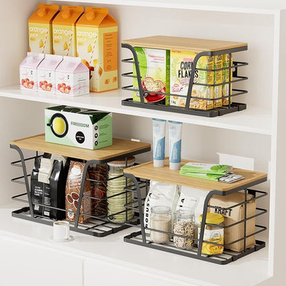 TIDIIABODE 3 Pack Stackable Pantry Organizer, Trash Bag Dispenser Under Sink, Kitchen Organization and Storage, Kitchen Counter Organizer, Black