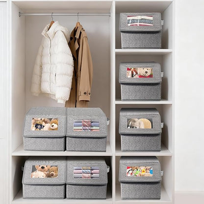VZZNN Stackable Hat Organizer for Baseball Caps - Holds 12 Caps, Clear View Lid, Space Saving Closet Storage (Set of 4, Breathable Fabric)