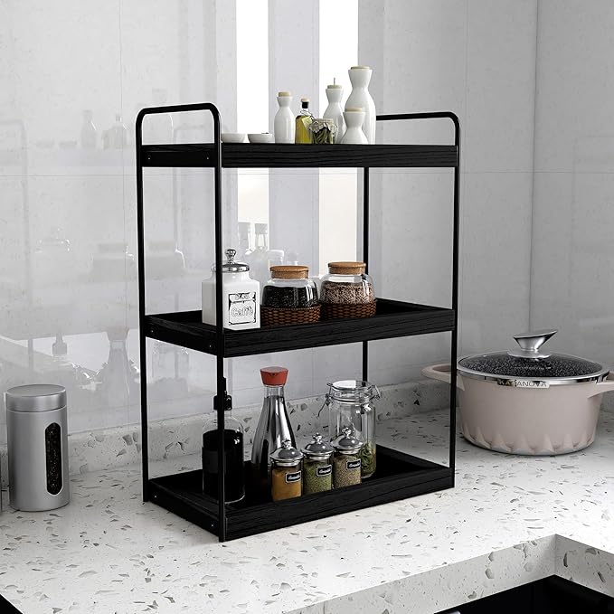 Dorhors 3 Tier Bathroom Counter Organizer,Countertop Bathroom Storage Shelf,Counter Tray and Vanity Organizer (Black)