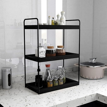 Dorhors 3 Tier Bathroom Counter Organizer,Countertop Bathroom Storage Shelf,Counter Tray and Vanity Organizer (Black)