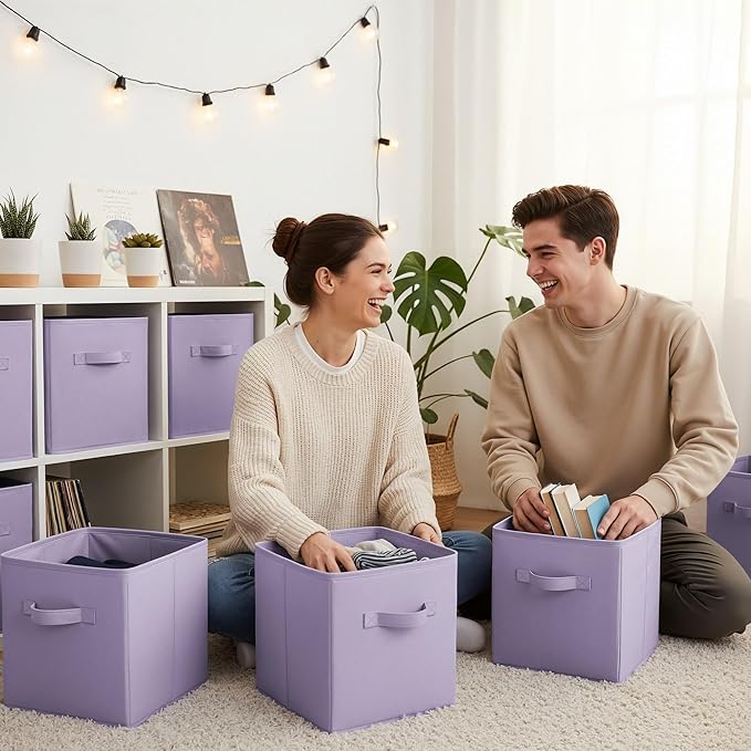 GRANNY SAYS Cube Storage Bins, 11 Inch Cube Storage Organizer, Fabric Collapsible Storage Bins, Durable Storage Cubes for Shelves, Closet, Lavender Purple, 6-Pack