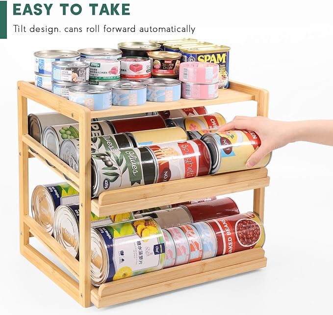Yumkfoi Can Organizer for Pantry, 3 Tiers Pantry Can Organizer Hold up to 72 3oz Cat Can, Rolling Can Storage Soda Dispenser Can Holders for Cabinet