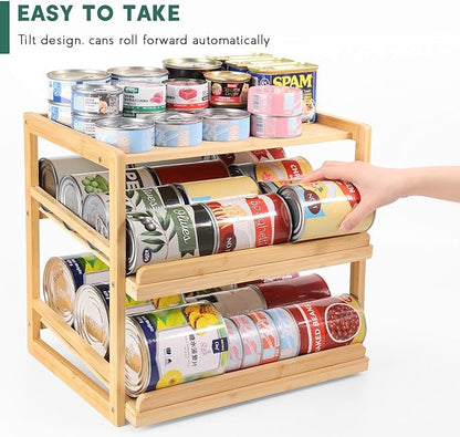 Yumkfoi Can Organizer for Pantry, 3 Tiers Pantry Can Organizer Hold up to 72 3oz Cat Can, Rolling Can Storage Soda Dispenser Can Holders for Cabinet