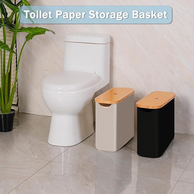 efluky Toilet Paper Basket with Lid, Toilet Paper Organizer for Bathroom, Free Standing Toilet Paper Holder with Storage, Brownbeige