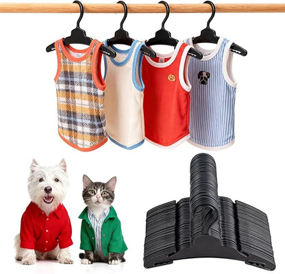 54 Pcs Dog Clothes Hangers 7 Inch Black Plastic Pet Clothes Hanger with Anti-Slip, Pet Clothes Hangers Suitable for Dog, Cat Clothes, Small Pet Clothes, Pet Wardrobe Organization Hangers