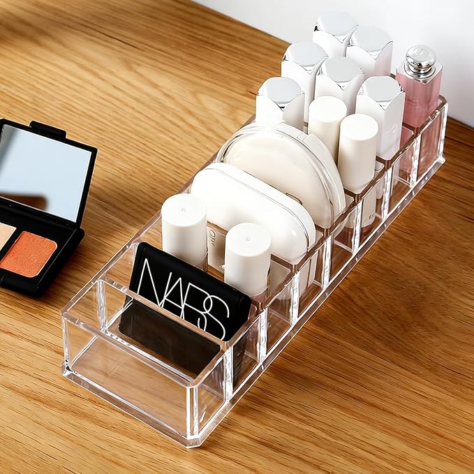Makeup Organizer, Clear Acrylic Lipstick & Eyeshadow Palette Storage for Women & Girls, Desk & Drawer Cosmetic Holder, Easy Access (Clear)