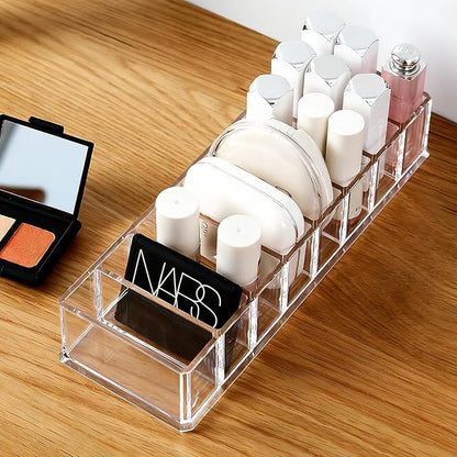 Makeup Organizer, Clear Acrylic Lipstick & Eyeshadow Palette Storage for Women & Girls, Desk & Drawer Cosmetic Holder, Easy Access (Clear)