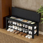 Homleke Shoe Rack Bench with Flip-Top Storage, Solid Wood Entryway Bench with Cushion, Adjustable Shelf, for Hallway, Mudroom, Closet – Black, 39.4"