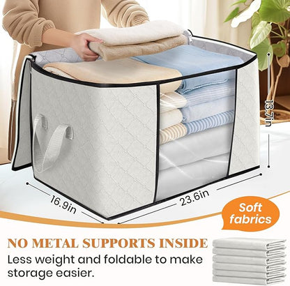Fab totes 24 Gallons Clothes Storage, Foldable Thick Fabric Blanket Storage Bags, Containers for Organizing Bedroom, Closet, Clothing, Comforter, Organization with Handle (8 Pack,Ivory)