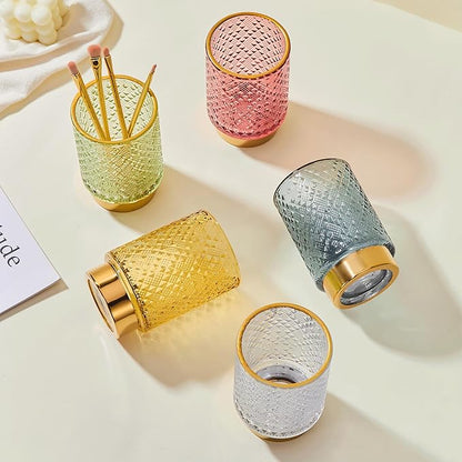 Makeup Brush Holder Organizer,Toothbrush Holders,Desk Pen Pencil Holder,Multifunctional Vintage Glass Brush Cup（A45-7-US）