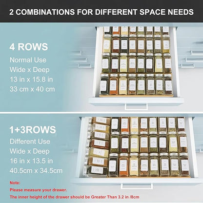 Spice Drawer Organizer with 28 Spice Jars and 216 Labels,Non-slip Rubber, Bamboo 4 Tier Spice Racks Tray Seasoning Containers for Kitchen Drawers,Cabinets,Countertops,13" Wide * 15.8" Deep