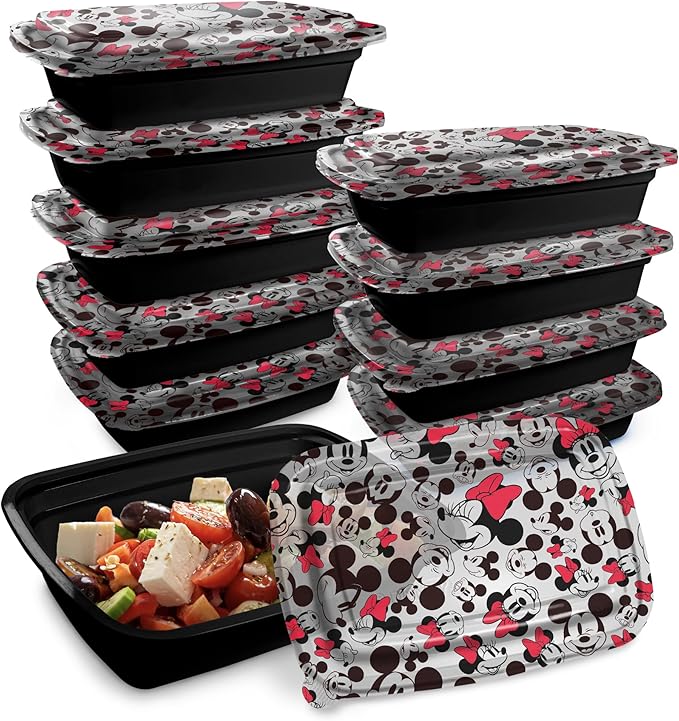 Best Brands Disney Meal Prep Containers - 20-Piece Reusable Food Containers with Lids - Freezer, Microwave & Dishwasher Safe - Featuring Mickey & Minnie, Lilo & Stitch - 33.8 Oz To Go Food Containers