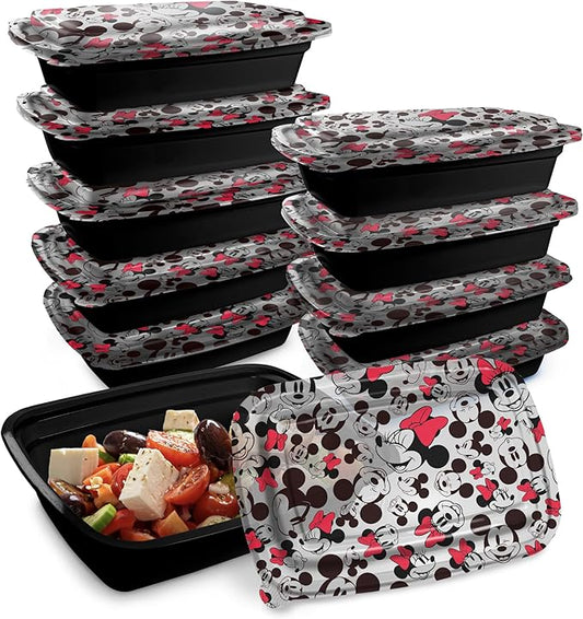 Best Brands Disney Meal Prep Containers - 20-Piece Reusable Food Containers with Lids - Freezer, Microwave & Dishwasher Safe - Featuring Mickey & Minnie, Lilo & Stitch - 33.8 Oz To Go Food Containers