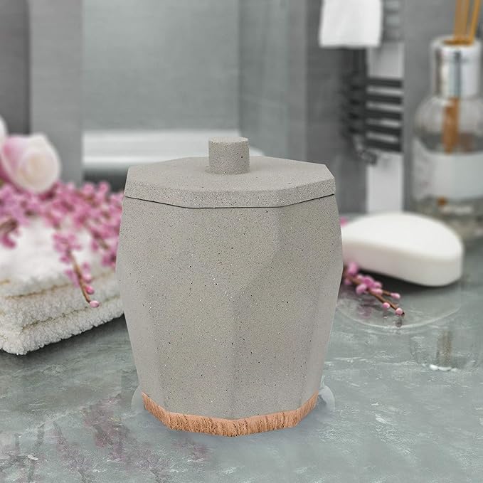 nu steel Cement, Made of Cement Bathroom Vanity Countertop Storage Organizer Canister Jar for Cotton Swabs, Rounds, Balls, Makeup Sponges, Bath Salts - Stone/Brown