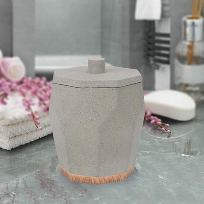nu steel Cement, Made of Cement Bathroom Vanity Countertop Storage Organizer Canister Jar for Cotton Swabs, Rounds, Balls, Makeup Sponges, Bath Salts - Stone/Brown