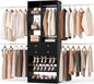 Besiost Closet System, 4.2–8.8 FT Closet Organizer with 2 Wooden Drawers and Shelves, Walk-in Closet System with 5 Hang Rods, Built-in Reach in Closet Tower, Can Fit 60 to 96 inch, Black