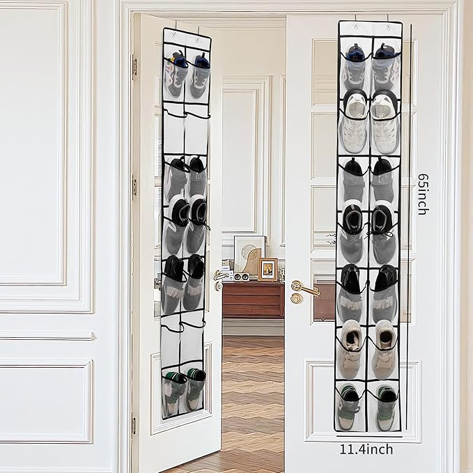 PVWSG Over The Door Shoe Organizer, 14 Large Mesh Pockets Hanging Shoe Rack for Closet Organizers and Storage, White, 2-pack (white)