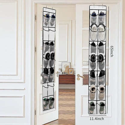 PVWSG Over The Door Shoe Organizer, 14 Large Mesh Pockets Hanging Shoe Rack for Closet Organizers and Storage, White, 2-pack (white)