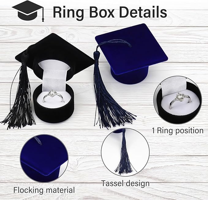 Graduation Cap Jewelry Box, Personalized Ring Box Velvet Earring Ring Display, Creative Organizer Jewelry Box Storage Case Ring Holder for Graduation Celebration Wedding Ceremony Birthday Party(Blue)