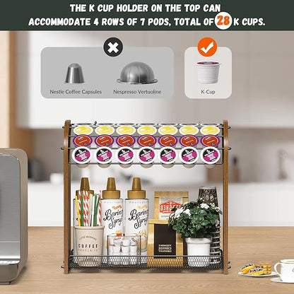 Lixple K Cup Holder - 2-Tier K Cup Organizer, Metal Coffee Pod Holder for Counter, Easy Assembly (Rustic Brown)