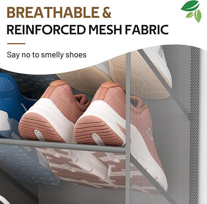 MISSLO 30 Pairs Over the Door Shoe Organizer Breathable Mesh Hanging Shoe Rack for Closet Storage with Wide Deep Pockets 10 Tier Shoes Holder Fit All the Family's Sneakers, Boots, Heels (Grey, 71")