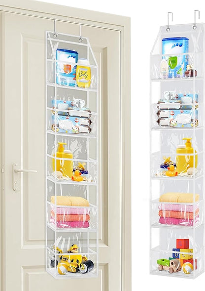 Libeder Over the Door Storage Organizer,5 Large Pockets Foldable Hanging Organizer Closet Door Organizer Clear PVC Hanging Storage Bag for Bedroom, Nursery, Toys, Shoes, Diapers(White)