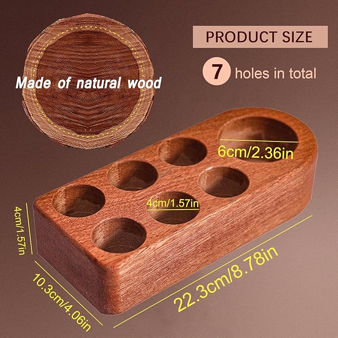 Wooden Essential Oil Holder with 7 Holes (4cmx6 & 6cmx1), Retro Desktop Display Rack for Bathroom Vanity Desk Organizer