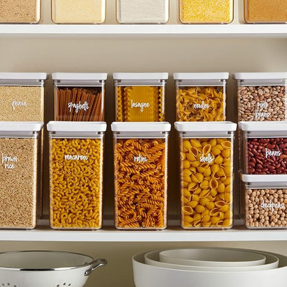 Talented Kitchen Kitchen Labels for Pantry Containers - 375-Pack, White Script on Clear Vinyl - Waterproof Preprinted Jar & Food Storage Container Labels - Kitchen Storage & Organization