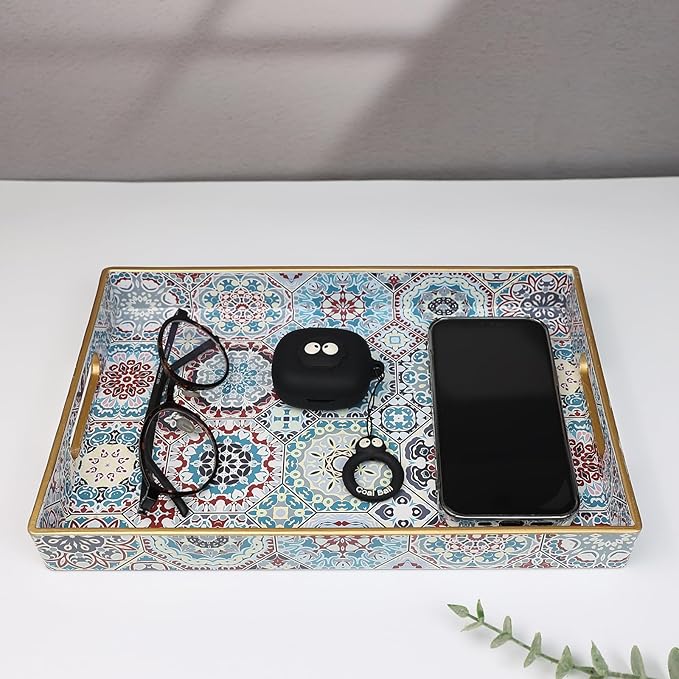 Spsyrine Bathroom Vanity Tray with Handles for Dresser Tops, Countertop, Perfume Decorative Tray, 11.8” * 7.87” *1.37” C2