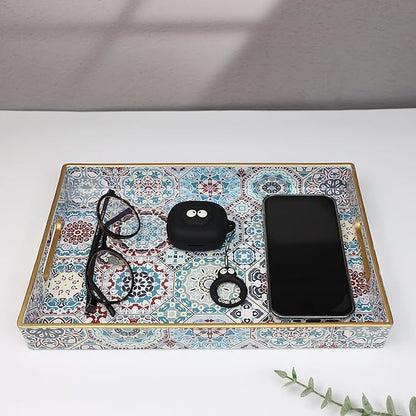 Spsyrine Bathroom Vanity Tray with Handles for Dresser Tops, Countertop, Perfume Decorative Tray, 11.8” * 7.87” *1.37” C2