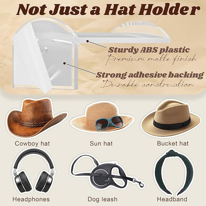 2.9Inch Hat Hooks for Wall - (8 Pack) Cowboy Hat Rack,SuitableSun Hats, Fedora, Wide Brim Hats Strong Hold Hat Hangers for Wall，Western Room Decor- (Clear)