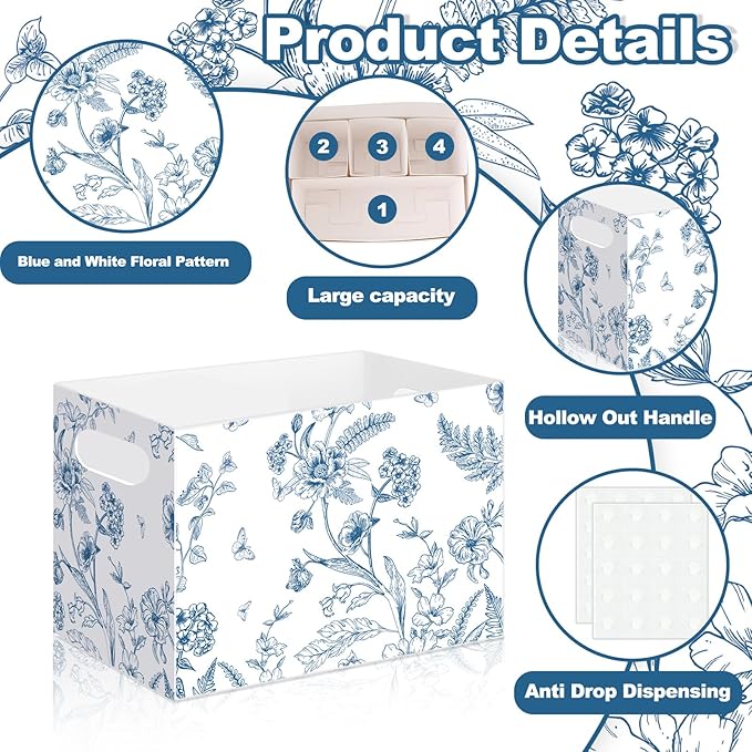 Sliner 2 Pcs Blue and White Floral Utensil Holder Paper Utensil Caddy for Wedding Bridal Shower Party Supplies Cutlery Holder with Handles Disposable Flower Butterfly Cutlery Organizer Snack Box Favor