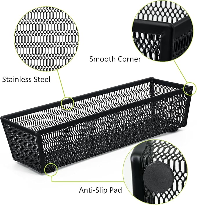 Neudeco Silverware Organizer,Mesh Drawer Organizer for Kitchen，Metal Utensil Organizer for Flatware, Knives, Spoons,Cosmetic (Black 9 * 3 * 2 inch Pack12)