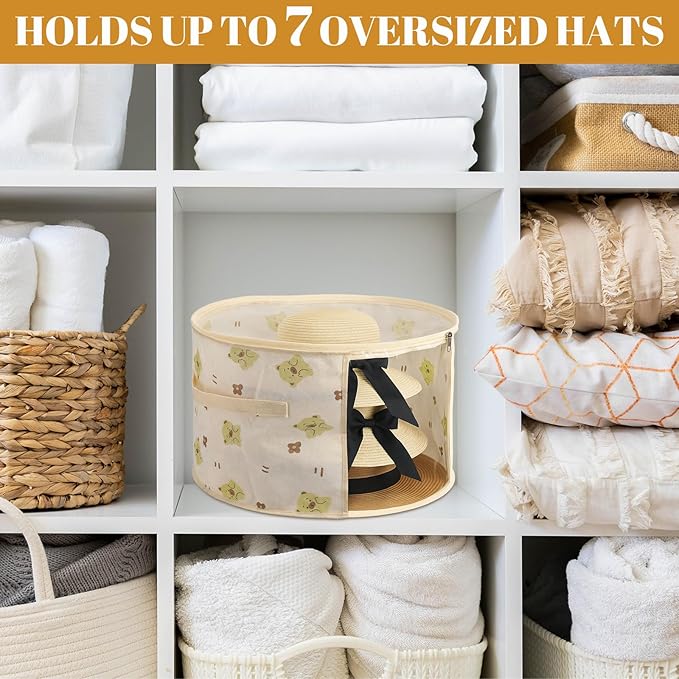 AceOrbit 4 Pcs Oversized Clear Hat Storage Box for Women 16.5 x 10.4 Inch Cowboy Hat Storage Box with Lid Hats Bags for Travel Holds up to 7 Caps (Beige,Bear Style)