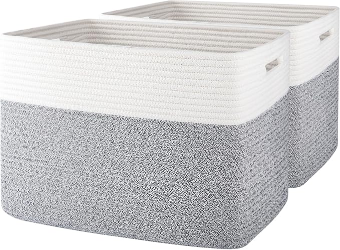 OIAHOMY Storage baskets for Shelf, Toy Storage Basket, Collapsible Storage Bins, Blanket Basket Living Room, Closet Storage for Bedroom, 16.5 x 13 x 12 Inches-Pack of 2-Grey